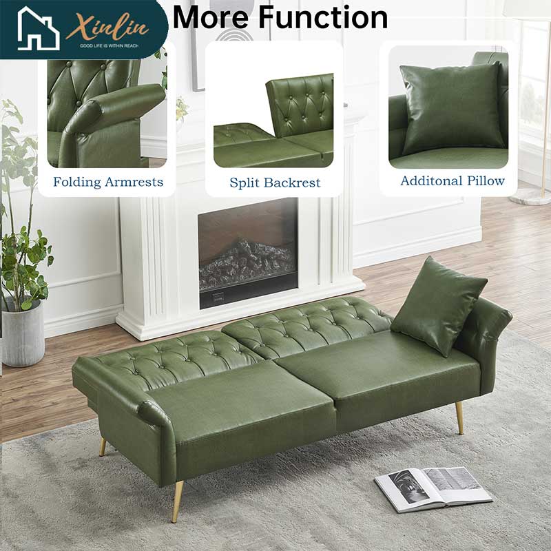 Free Shipping USA Warehouse Modern 67.71 Inch Faux Leather Sofa Bed with Adjustable Armrests Living Room Dining Bedroom Made PVC