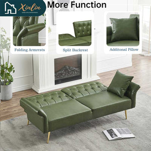 Free Shipping USA Warehouse Modern 67.71 Inch Faux Leather Sofa Bed with Adjustable Armrests Living Room Dining Bedroom Made PVC