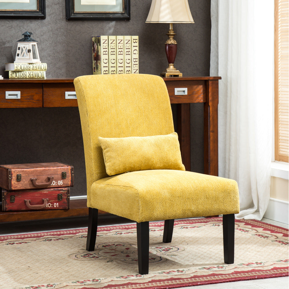 Pisano Contemporary Chenille Fabric Armless Accent Chair with Pillow, Teal Blue