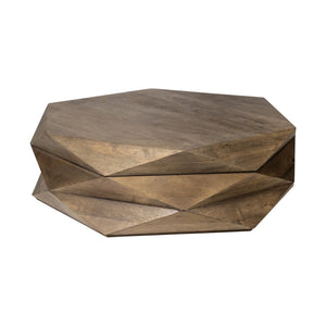 HMS 48\" Brown Wood Hexagon Coffee Table Minimalist Design Living Room Furniture with Oak Metal Marble for Home Office Use