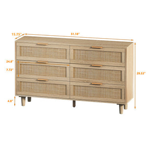 FCJ Extendable Rattan Storage Cabinet with Drawers Natural Indoor Home Furniture for Bedroom & Living Room