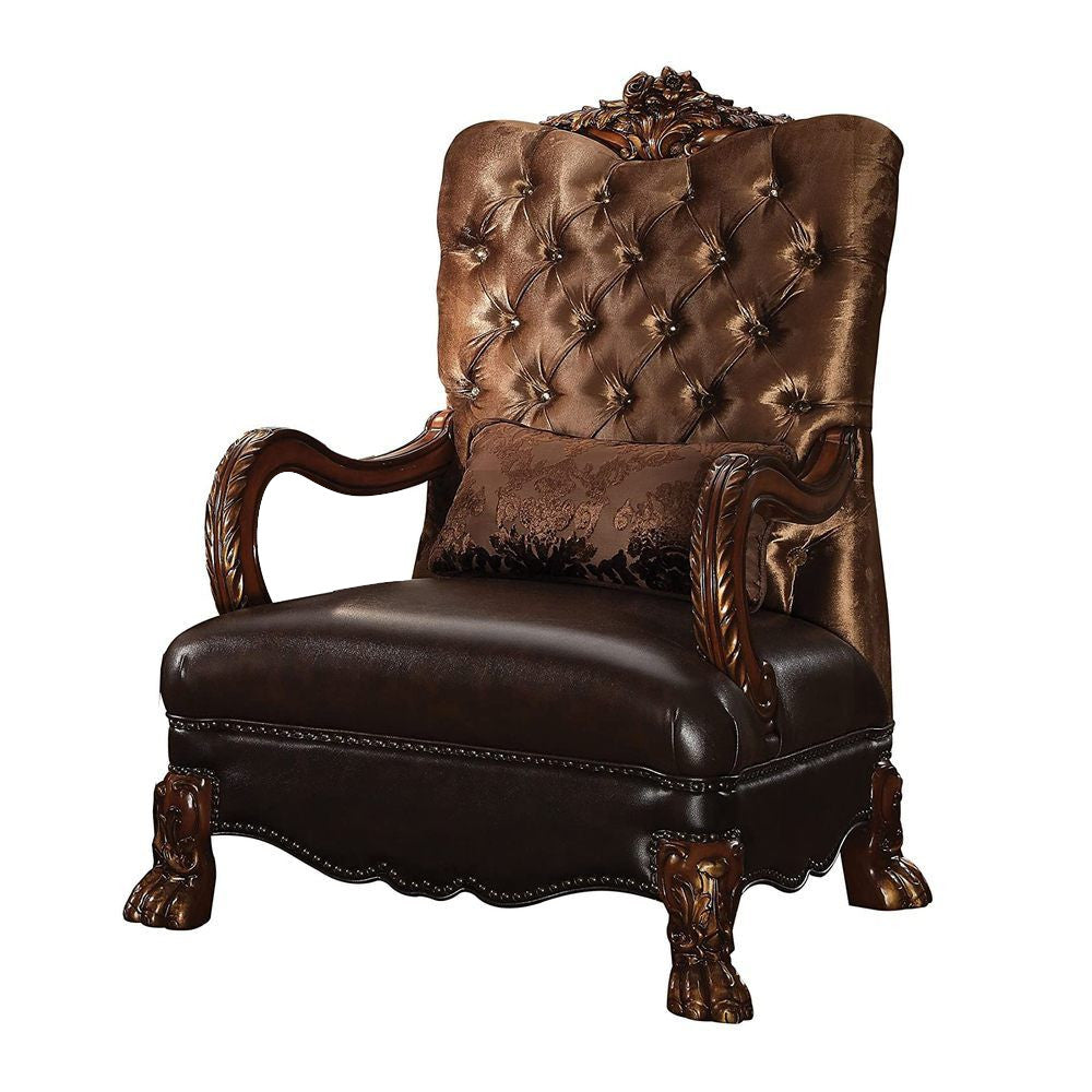 HMS 34\" Living Room Arm Chair in Golden Brown and Chocolate Velvet Tufted Design with Matching Toss Pillow