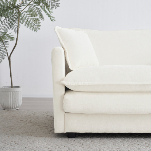 FCJ Modern White Chenille Fabric Loveseat Sofa Couch for Living Room Large Size 2-Seat Deep Seat 4 Pillows Upholstered Sponge