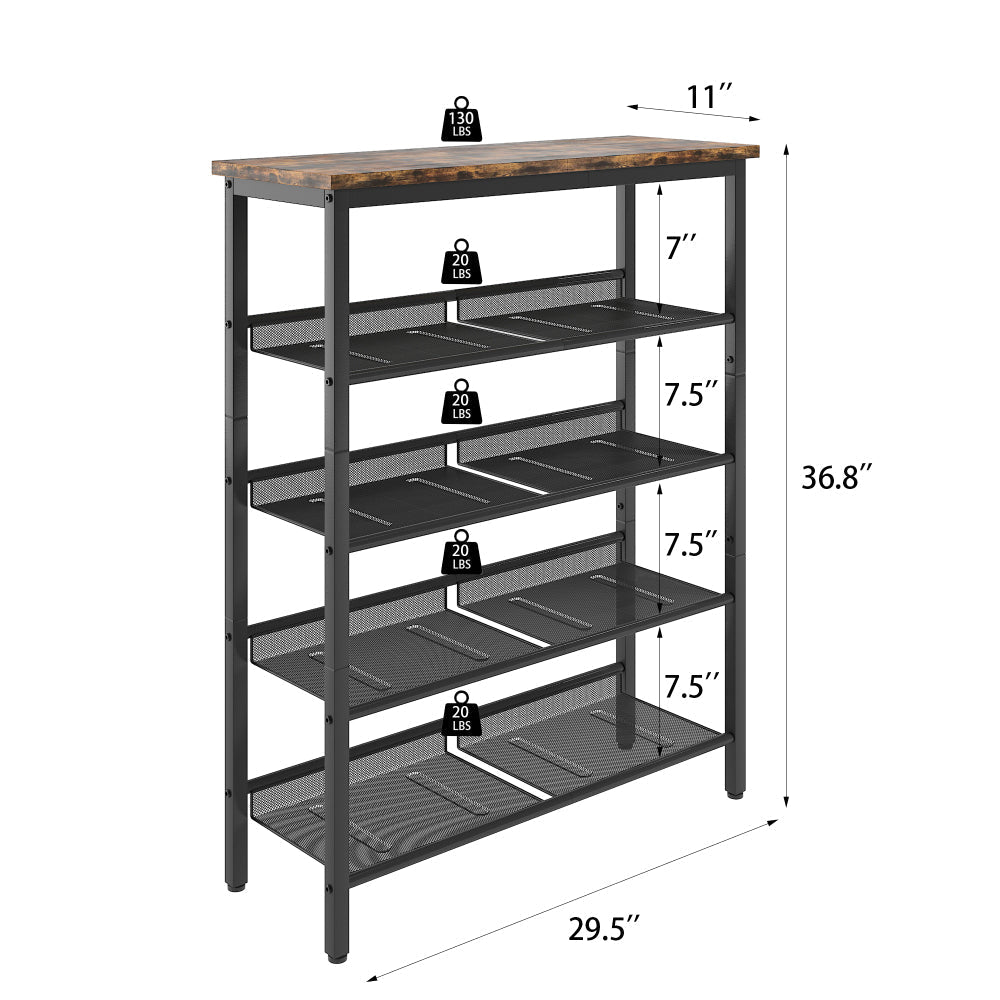Industrial Shoe Rack, Adjustable Country Style 5-layer Shoe Rack Storage Rack, with 4 Mesh Shelves, Suitable for Entrance