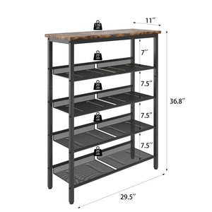 Industrial Shoe Rack, Adjustable Country Style 5-layer Shoe Rack Storage Rack, with 4 Mesh Shelves, Suitable for Entrance