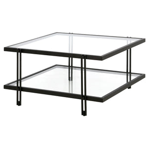 HMS 32\" Clear and Black Glass and Steel Square Coffee Table with Shelf