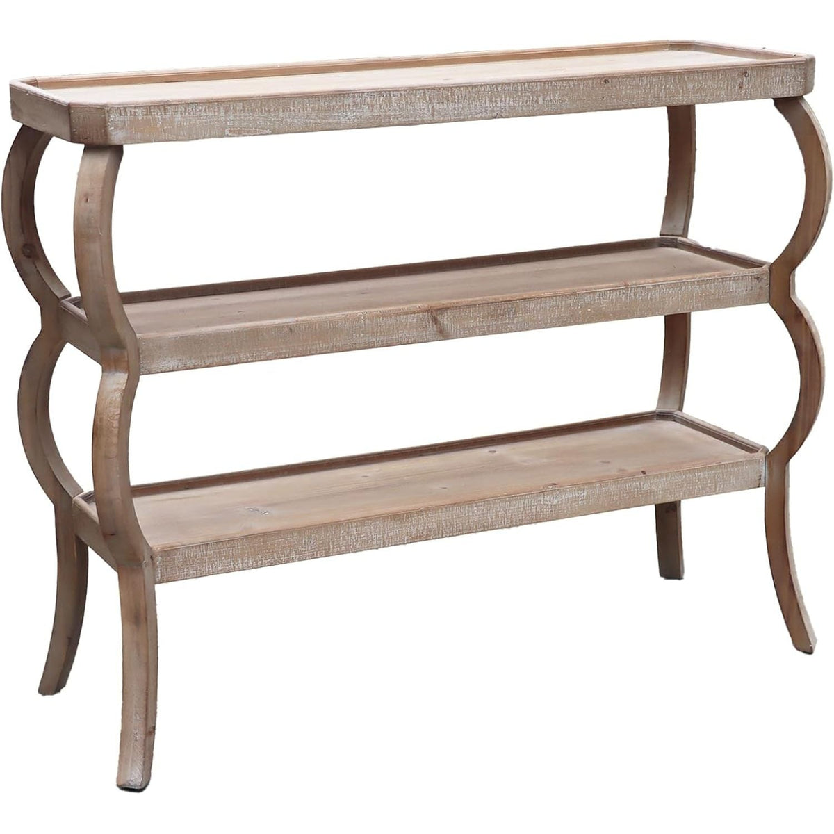 PARISLOFT 3-Tier Wood Console Table, Curved Entryway Table with Shelves, Wood Accent Table for Living Room, Entryway, Hallway, 4