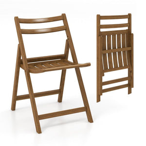 Set of 2 Folding Dining Chairs with Rubber Wood Frame and Slatted Seat for Living Room Use