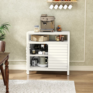 Accent Cabinet Louver Design 2-Door White Sideboard Buffet Open Shelf Decorative Credenza for Entryway Living Room Kitchen