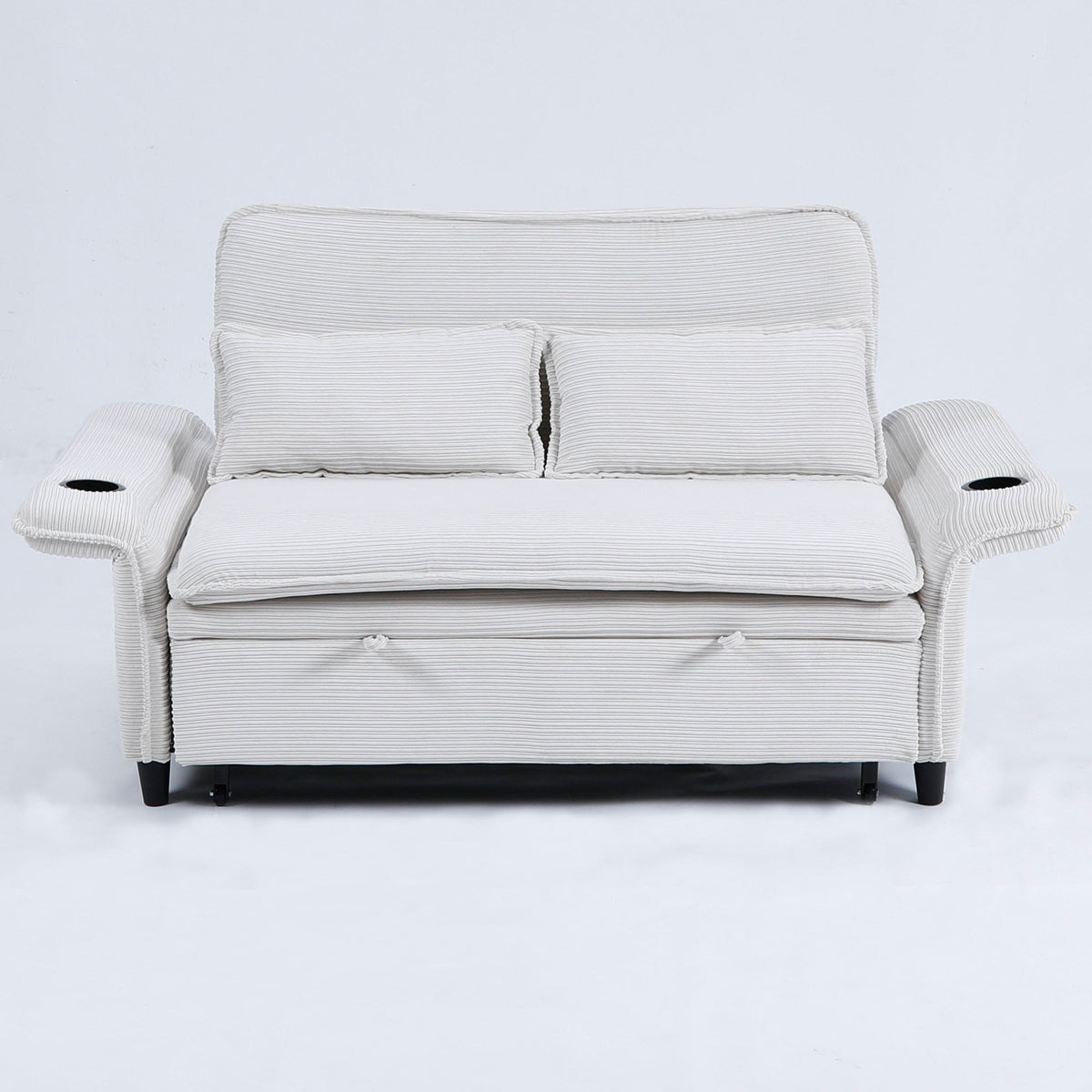 Adjustable Armrests and Backrests 65.74-Inch  Striped Fabric Multi-Functional Sofa Bed for Bedrooms and Living Rooms