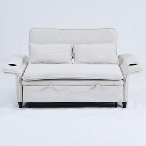 Adjustable Armrests and Backrests 65.74-Inch  Striped Fabric Multi-Functional Sofa Bed for Bedrooms and Living Rooms