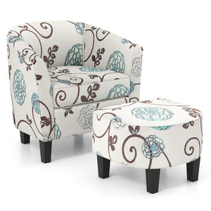 Modern 2-Piece Accent Tub Chair and Ottoman Set Fabric Upholstered for Living Room
