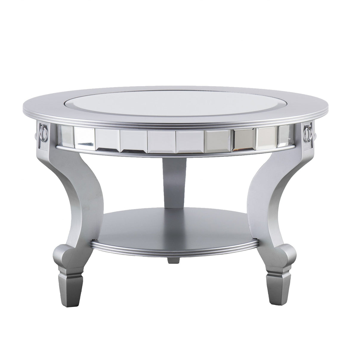 HMS 29-Silver Mirrored Round Coffee Table with Metal Elegant and Stylish Design