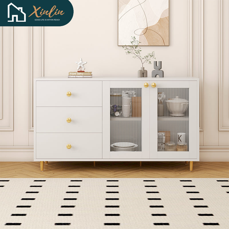 Frees Shipping Modern Minimalist Solid MDF Wood Side Cabinets Stylish Storage Lockers for Kitchen Dining Living Room Spaces