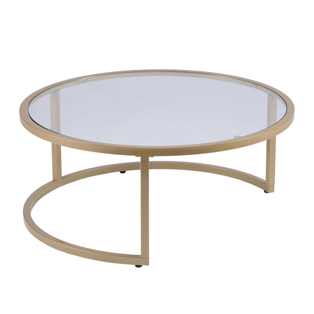 HMS Convertible Gold Glass Round Nested Coffee Tables Farmhouse Style Living Room Furniture for Tea or Coffee