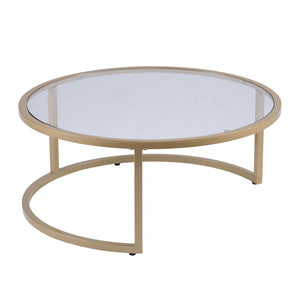 HMS Convertible Gold Glass Round Nested Coffee Tables Farmhouse Style Living Room Furniture for Tea or Coffee
