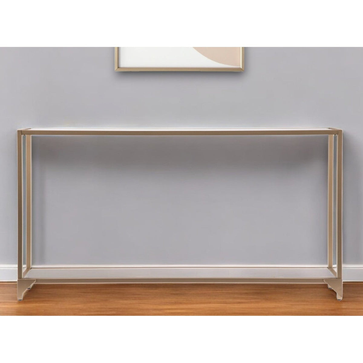 HMS 56\" Clear and Gold Glass Mirrored Frame Console Table with Shelves Elegant Home Décor Console Tables