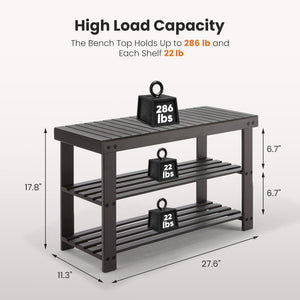 FCJ 3-Tier Bamboo Shoe Rack Bench Compact 286lb Capacity Storage Organizer Durable for Entryway Bedroom Living Room Balcony