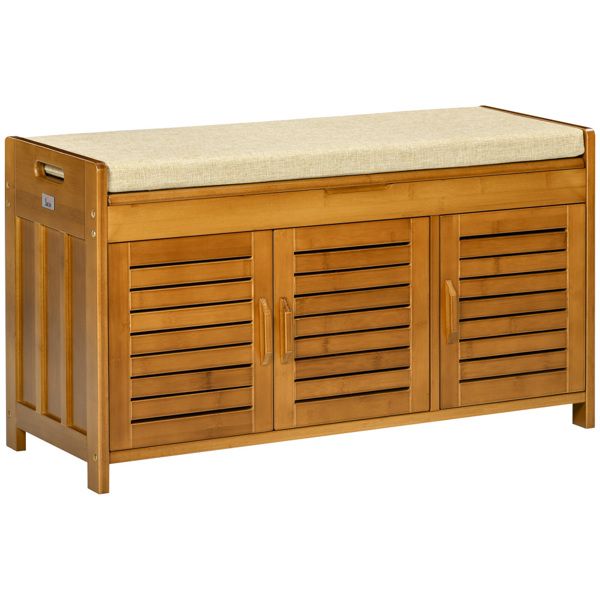 Brown Shoe Bench with Storage Cabinets Practical Shoe Rack with Hidden Storage Space