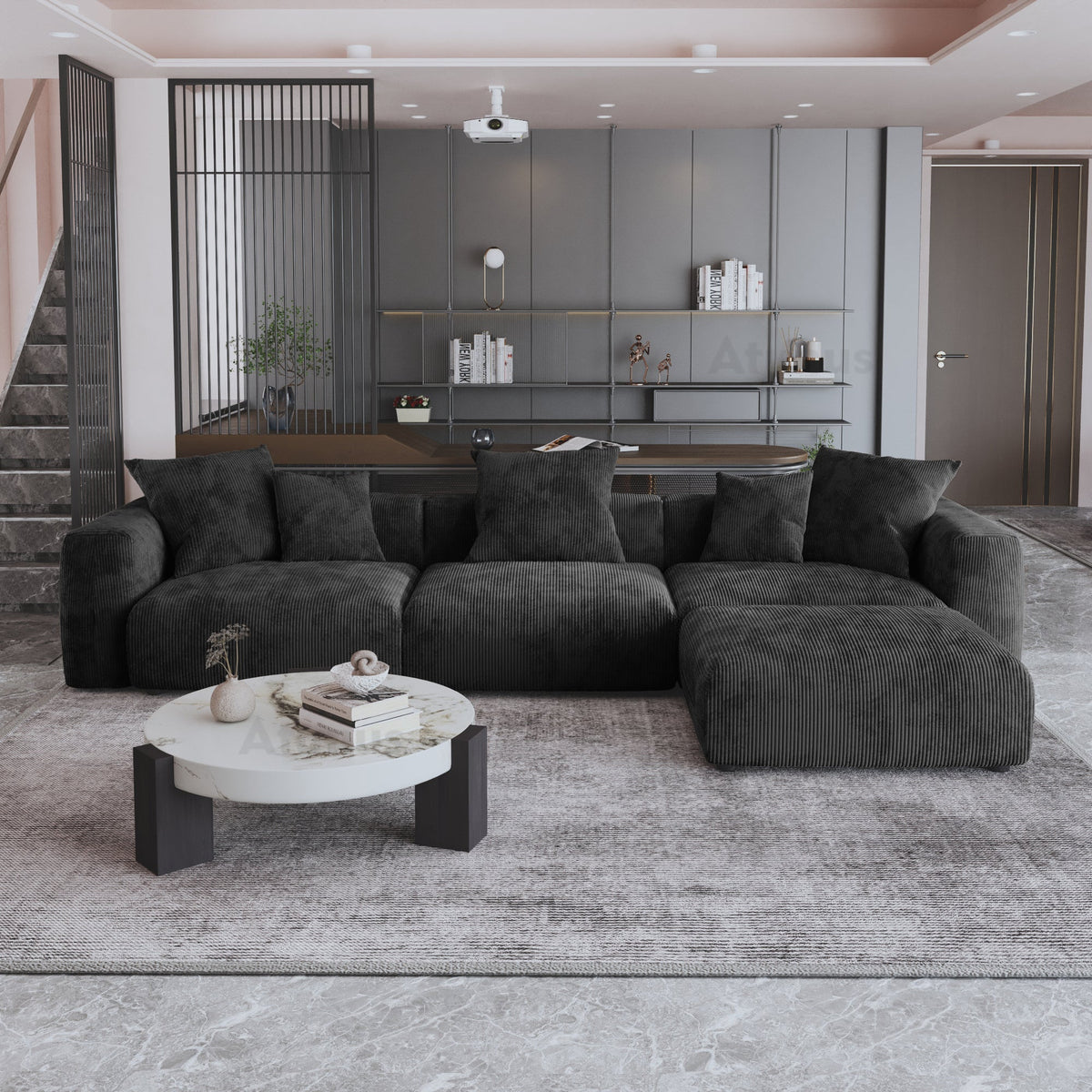 American Vacuum Compressed Black Modular Sectional Sofa Couch Large Corduroy Fabric Sofa Set