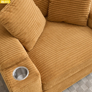 Luxury Design Single Striped Fabric Modular Storage Square Chaise Sofa with Ottoman Cup Holder for Living Apartment Use