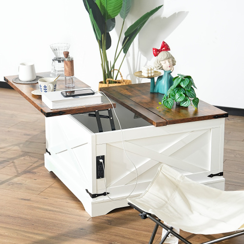 Modern 90CM Vintage White FCJ Multi-Functional Lifting Dining Table Coffee Table for Living Room Home Use