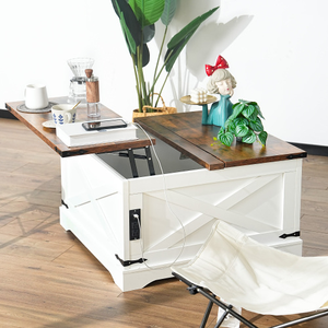 Modern 90CM Vintage White FCJ Multi-Functional Lifting Dining Table Coffee Table for Living Room Home Use