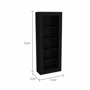 HMS Five Tier Black Bookshelf Rustic Oak Wood for Home Office Workshop Living Room Bedroom or School Use