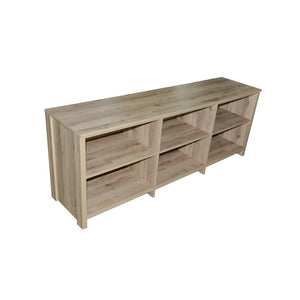 65-Inch Black Oak Wood TV Stand with 6 Storage Shelves
