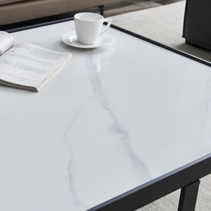 Minimalist Square Coffee Table with Black Metal Frame and Sintered Stone Top Unique Modern Design