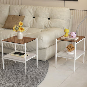 New Two White Side Tables Sets Tempered Glass Tabletop with MDF Layer for Living Room Furniture