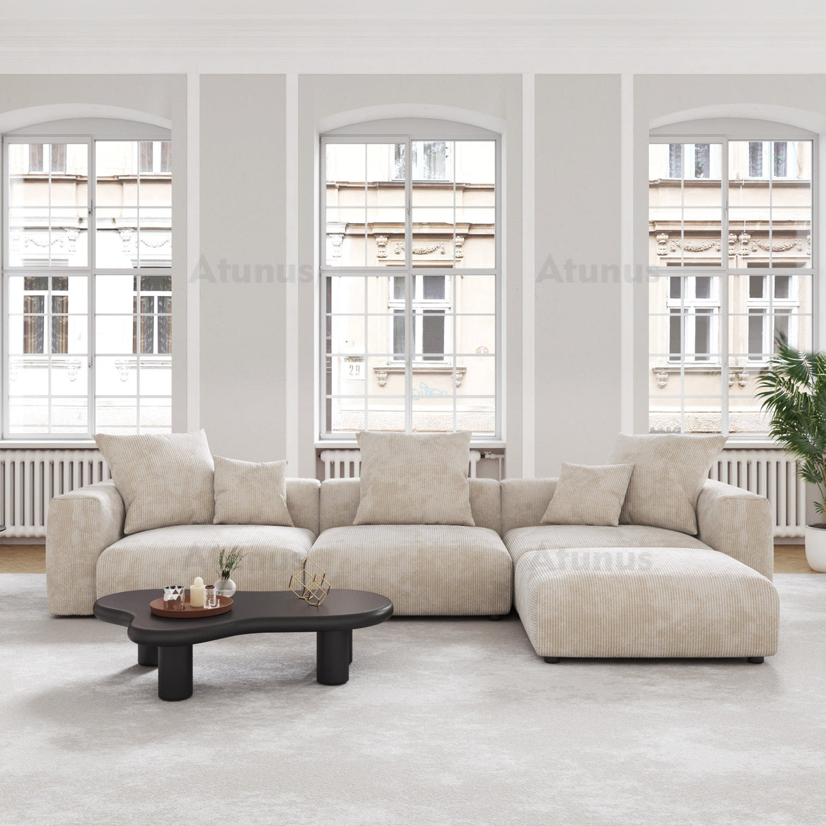 American Big Square Modular Sectional Sofa Couch Set Large Sofa Corduroy Fabric Sofa Set
