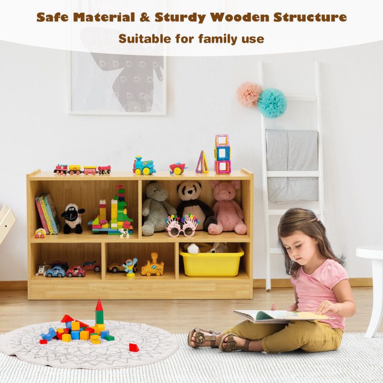 Kids 5-Cube Wood Toy Storage Cabinet Organizer with 2-Shelf Bookcase