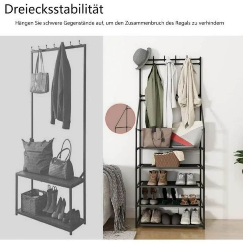 5-Tier Narrow Entryway Shoe Rack with 8 Hooks Cozy Coat and Shoe Storage Solution