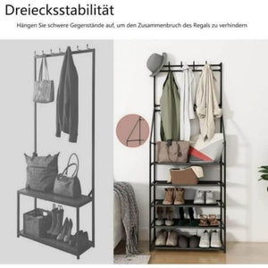 5-Tier Narrow Entryway Shoe Rack with 8 Hooks Cozy Coat and Shoe Storage Solution