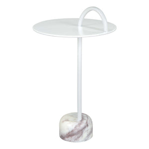 HMS 25\" White Iron and Marble Round Pedestal End Table Elegant Coffee Table with Intricate Design