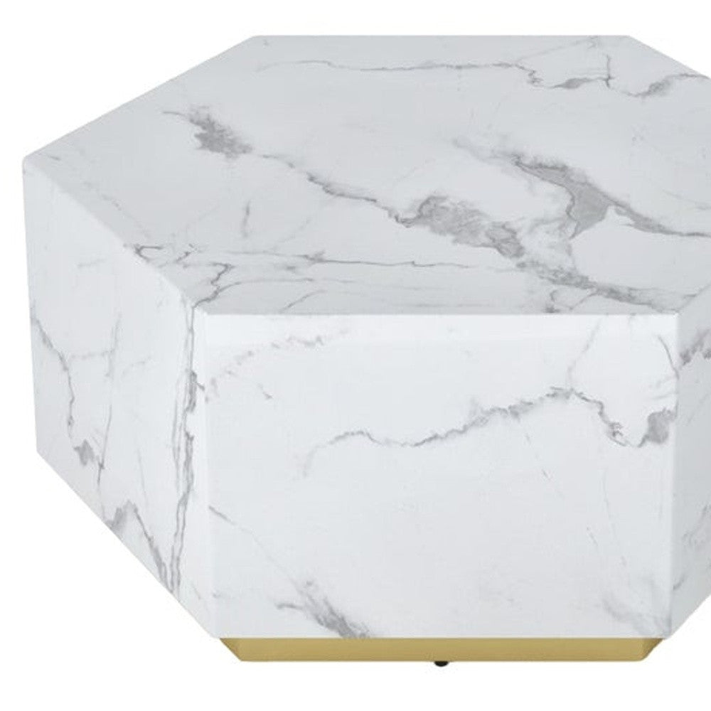 HMS 35 White and Gold Faux Marble Hexagon Drum Coffee Table