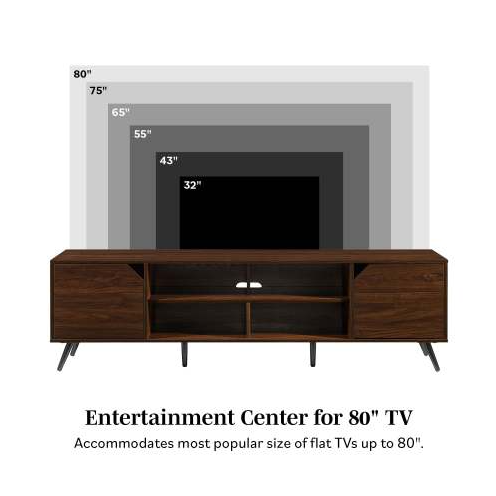 FCJ Contemporary Luxury TV Stand 2-Door Minimalist Cabinet for TVs up 80 Inches Dark Walnut Panel for Modern Living Room House