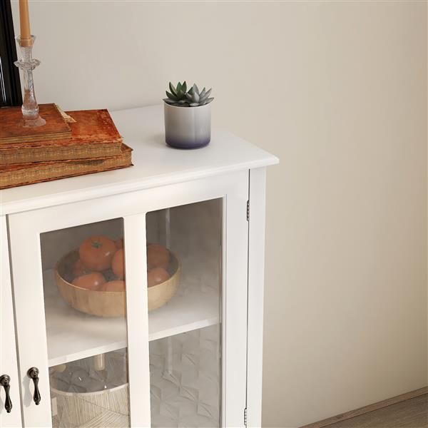 Double Glass Door Buffet Storage Cabinet with Unique Bell Handle for Living Room