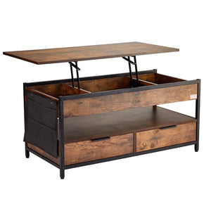 39.4\" Rectangle Lift Top Coffee Table with Light & USB Port Brown