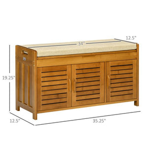 Brown Shoe Bench with Storage Cabinets Practical Shoe Rack with Hidden Storage Space