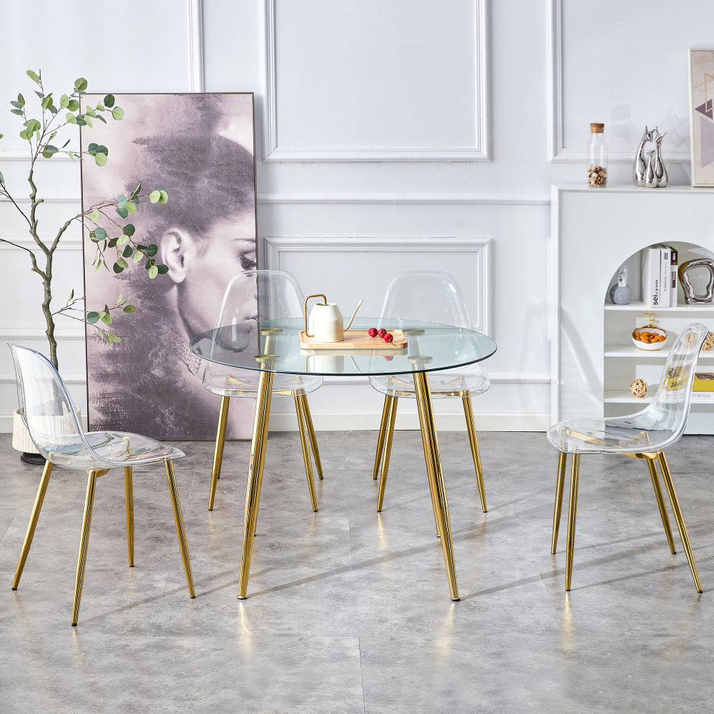 A Glass Tabletop with a Diameter of 40 Inches and a Modern Minimalist Circular Dining Table