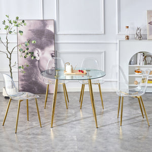 A Glass Tabletop with a Diameter of 40 Inches and a Modern Minimalist Circular Dining Table
