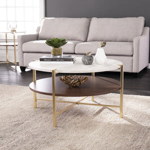 HMS 33 Solid Brass Coffee Table Handmade Wood and Metal Round Design