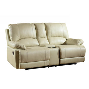 76" Modern Beige Manual Reclining Love Seat Extendable Feature Genuine Synthetic Leather Upholstery Massage Storage Included