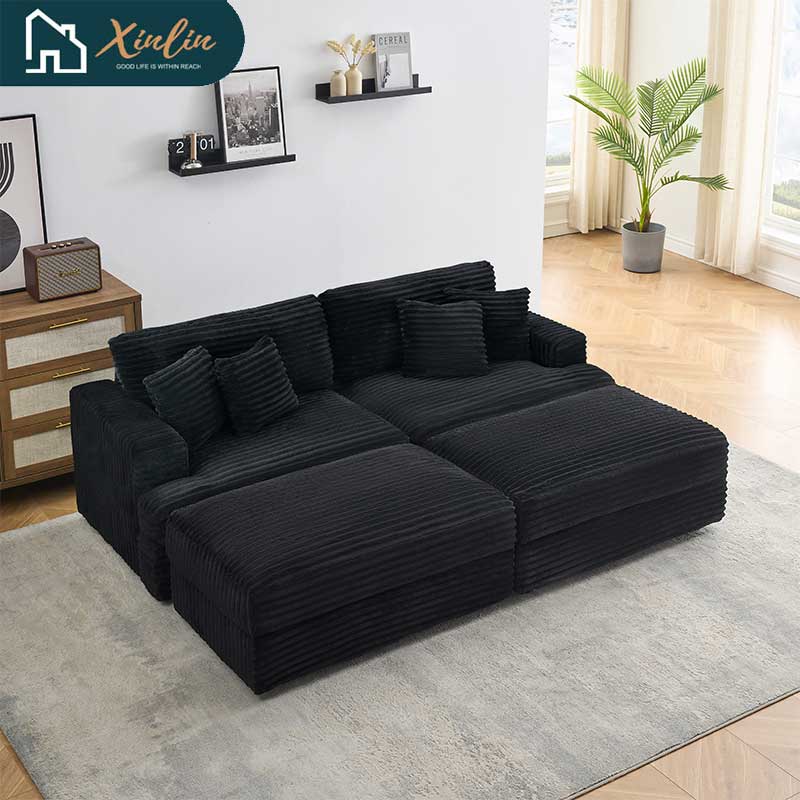Modern 82-Inch Corduroy Sofa Two Storage Feet 4 Throw Pillows New Living Room Office Fashion Darling American Warehouse Dining