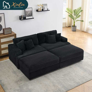 Modern 82-Inch Corduroy Sofa Two Storage Feet 4 Throw Pillows New Living Room Office Fashion Darling American Warehouse Dining
