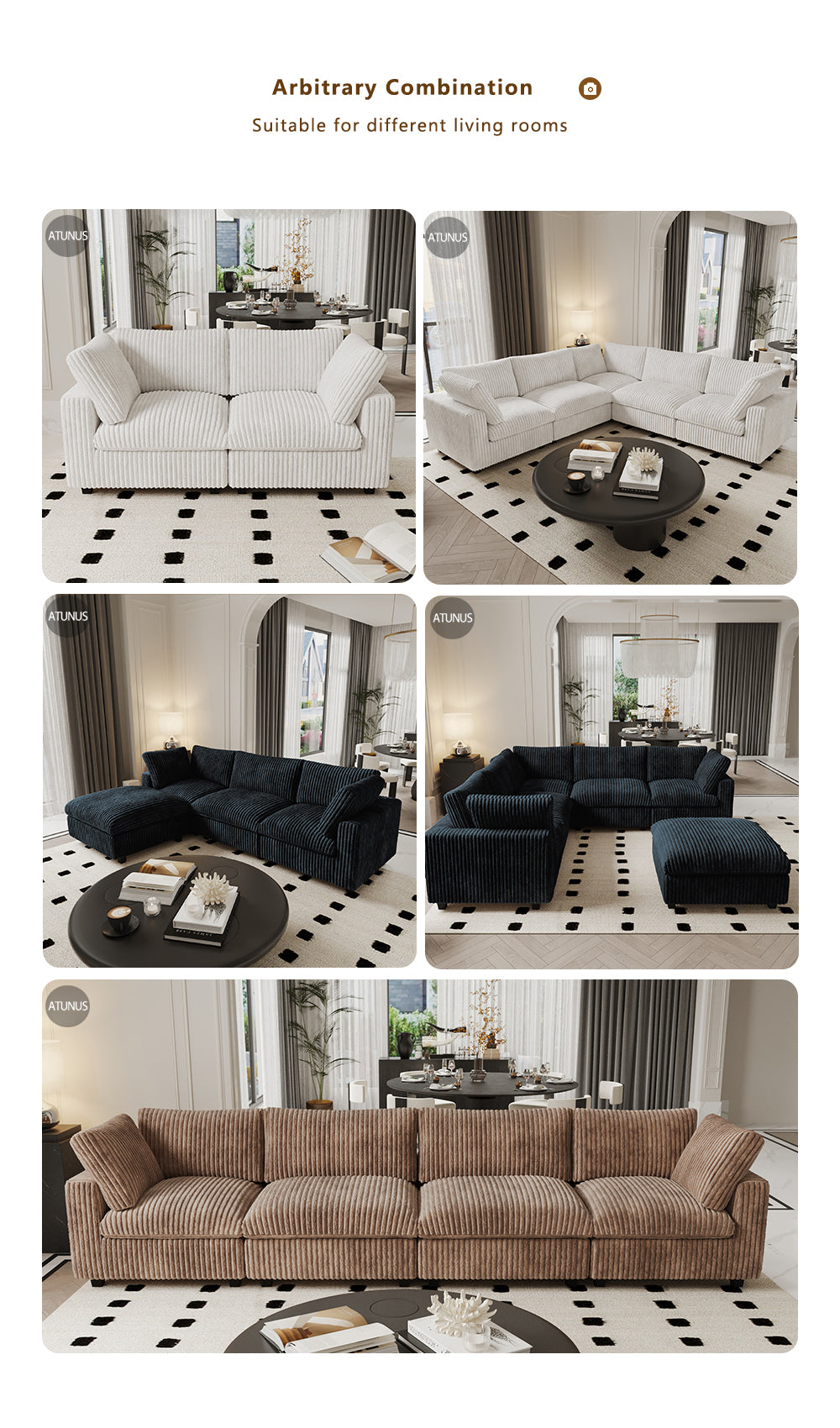 ATUNUS USA in Stock Drop Shipping Sofa American Traditional Living Room Furniture Corduroy Modular Sectional Couch Sofa Sets
