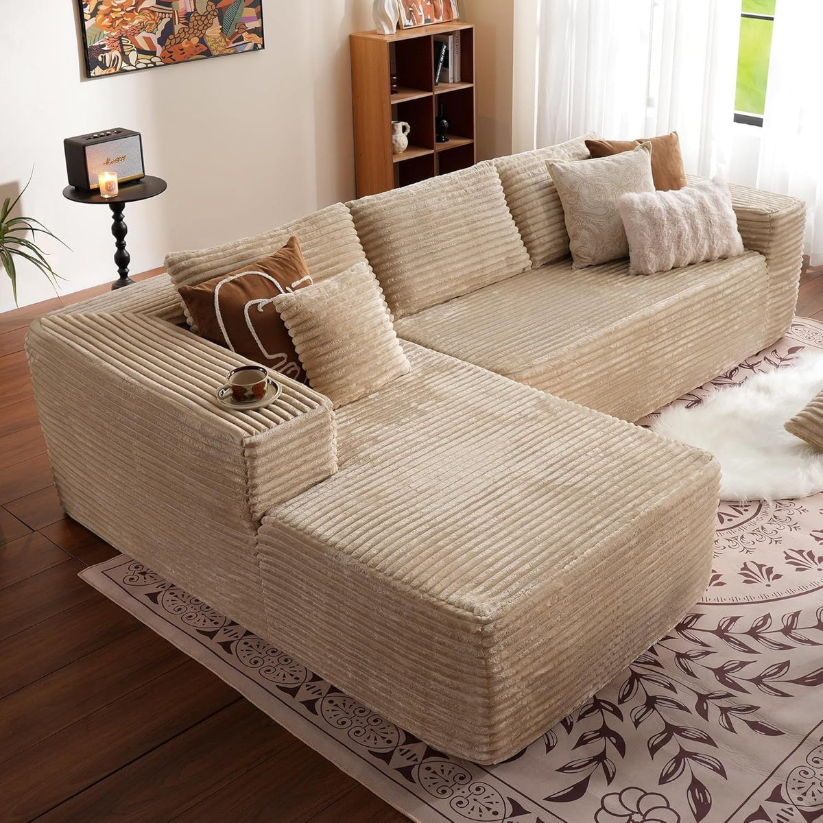 TikTok Popular 107 Inch Fluffy Cloud Sofa Sectional L Shape with Chaise Oversized Modular Corner Couch