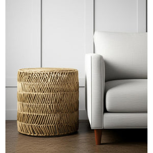 HMS Traditional 18\" Natural Woven Rattan End Tables Set of Two Rectangle Living Room Furniture with Metal Stand for Home Use